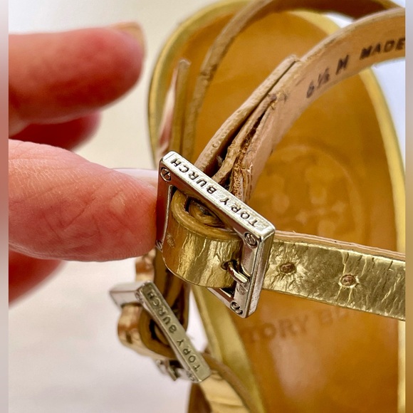 TORY BURCH FRANCESCA GLADIATOR STRAPPY HIGH HEELED SANDALS. GOLD. SIZE 6.5 - Picture 10 of 11
